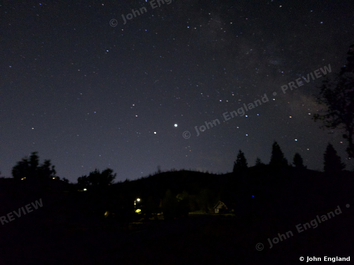 Planets over the Foothills – Milky Way and bright planets over a foothill ridge, Northern California, May 19, 2020.
