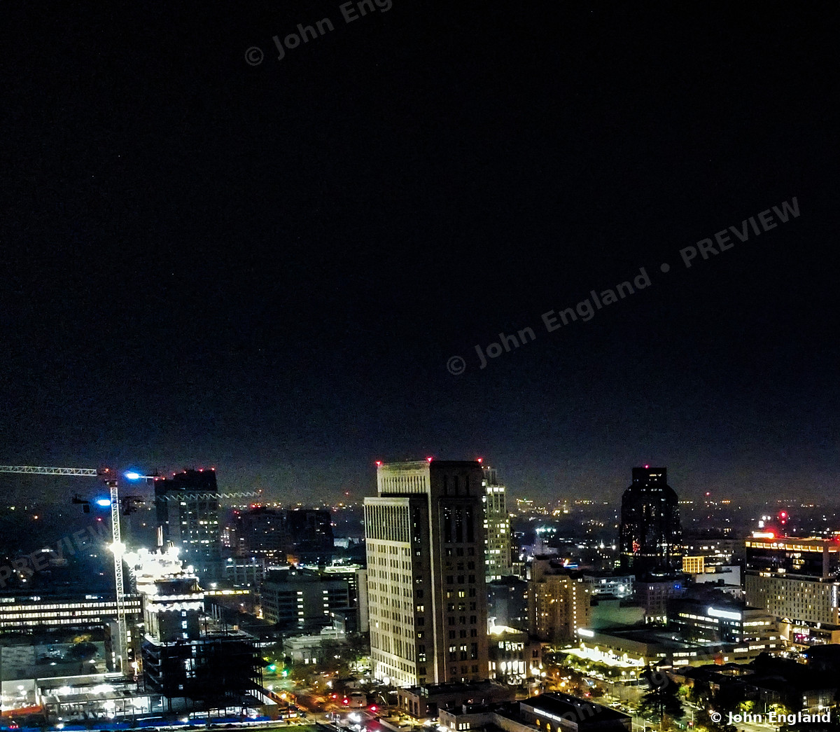 Downtown Night Towers – Aerial night skyline.