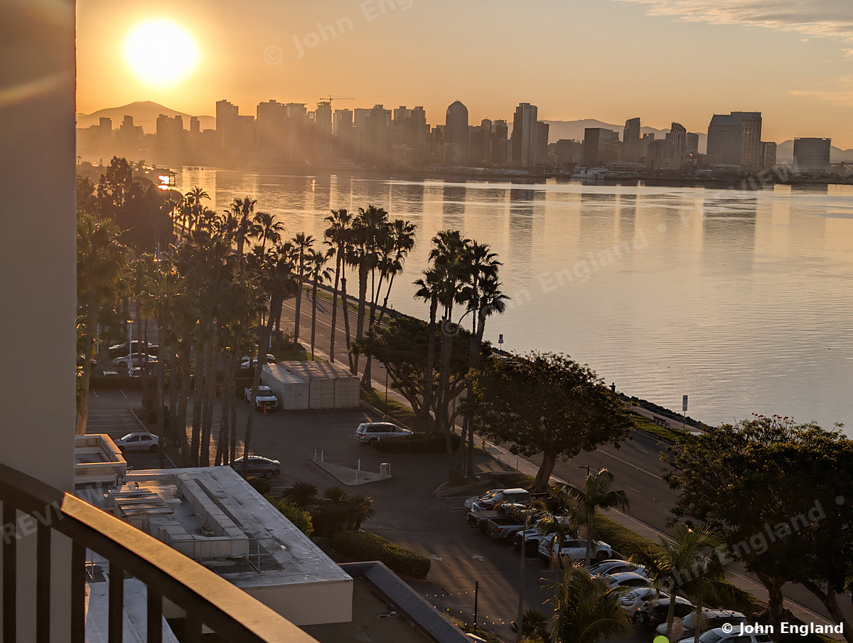 Harbor Sunrise – Sunrise across San Diego Bay from Harbor Island Drive.