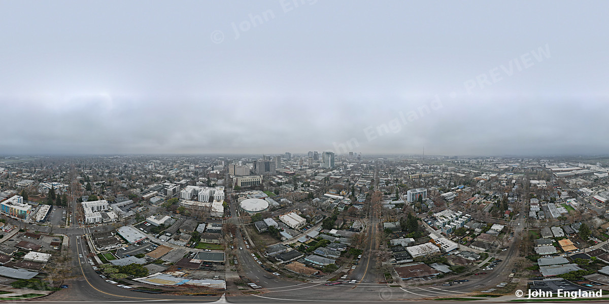 Overcast Aerial – Overcast aerial city view.