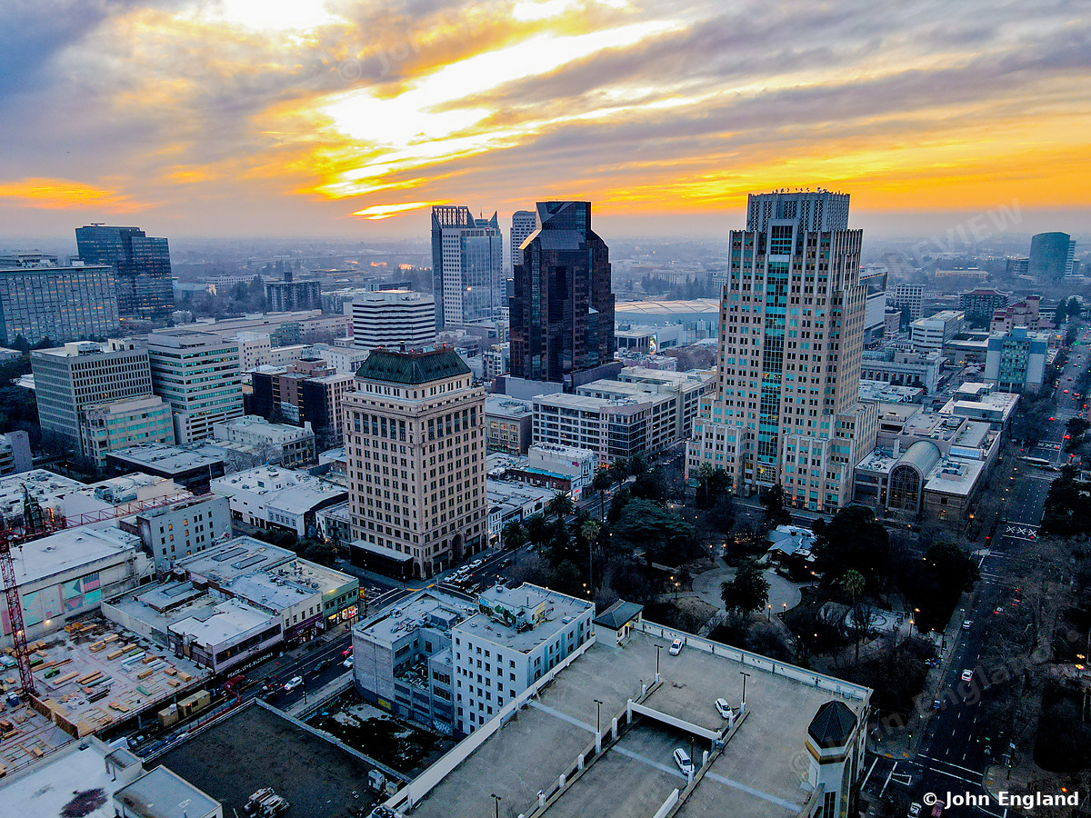 Towers at Sunset – Downtown Sacramento towers at sunset, Jan 13, 2022.
