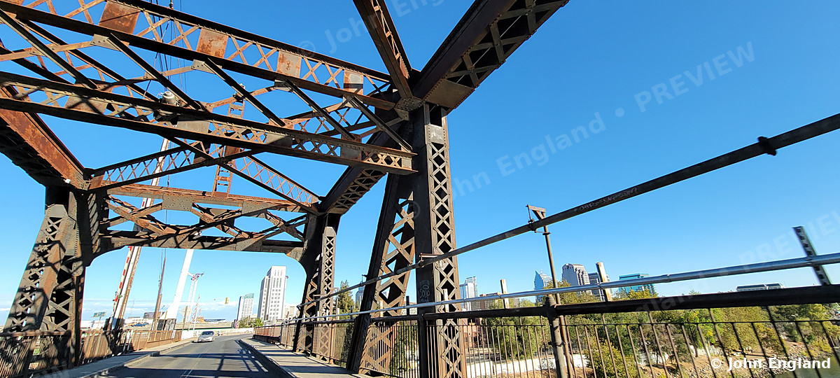 Truss Bridge and Skyline – Truss bridge framing downtown Sacramento, Sep 10, 2021.