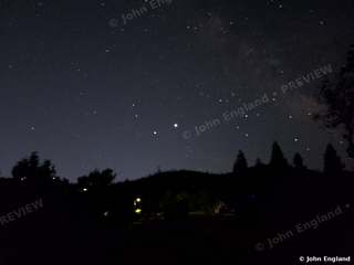 Planets over the Foothills – Milky Way and bright planets over a foothill ridge, Northern California, May 19, 2020.