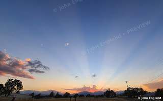 Foothill Sun Rays – Sun rays over the foothills at sunset, Northern California, Aug 5, 2020.