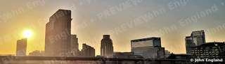Skyline Sunburst – Sun over a downtown skyline, Mar 9, 2021.