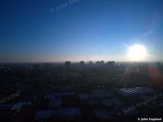 Sunset over Sacramento from Above – Aerial sunset over Sacramento, Dec 17, 2021.