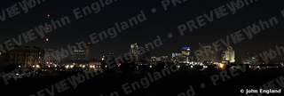 Sacramento Skyline Night Panorama – Sacramento skyline at night, panorama from north Sacramento, CA. Nov 29, 2020. John England.